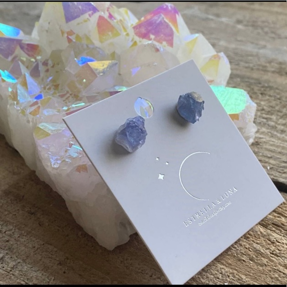 🆕 New Raw Tanzanite Crystal Stud Gemstone Earrings